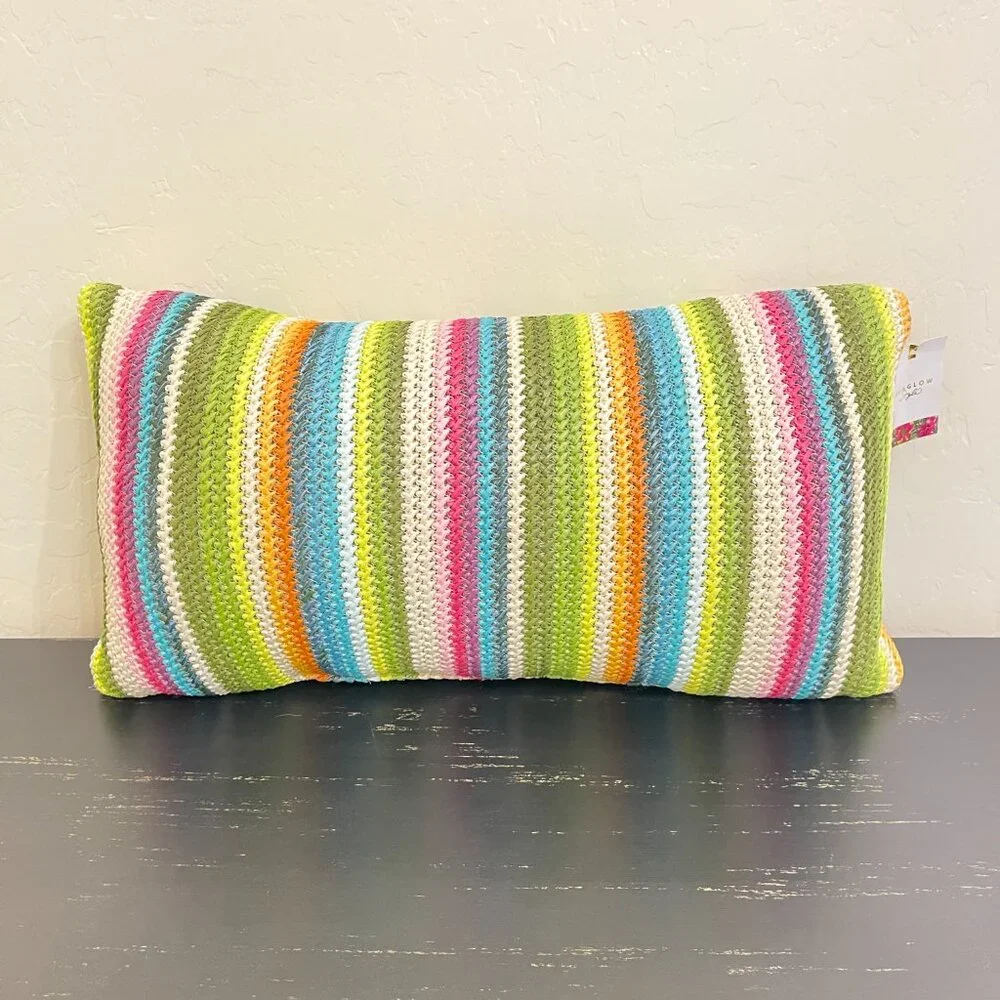 Sunglow Style Striped Woven Pillow Rectangle NWT New Colorful